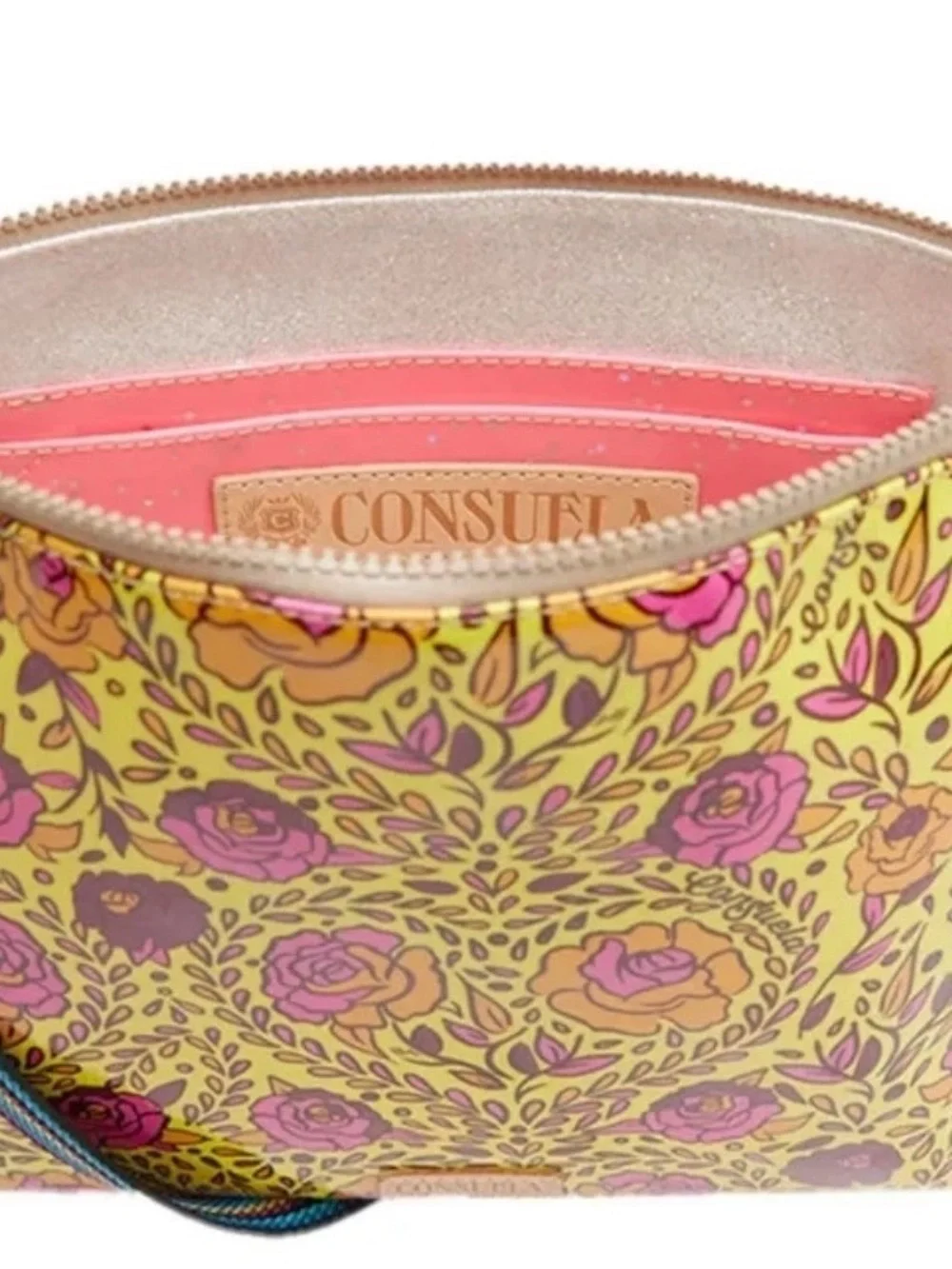 Consuela Yellow Floral Cosmetic Pouch - Pink & Orange Roses